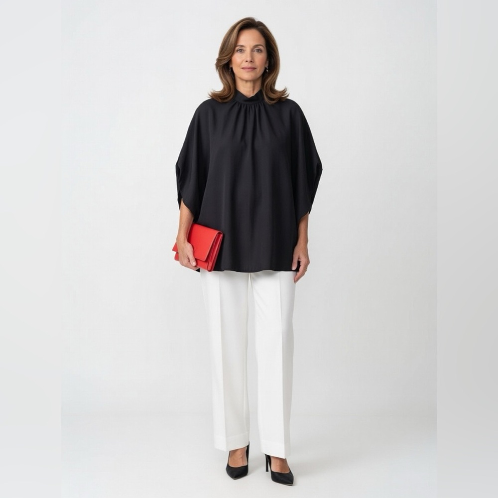 Black Wrap Tie High Neck Blouse